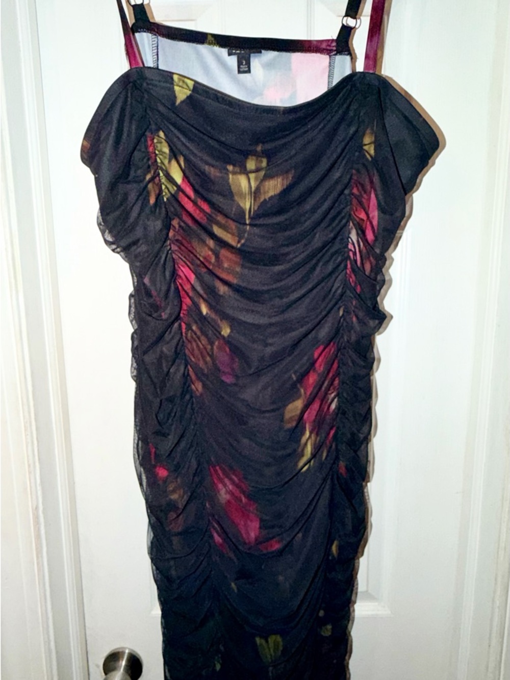 Torrid Ruched Bodycon Dress Size 3 Mesh Overlay Adjustable Straps Plus Size